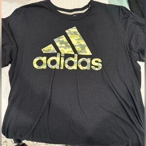 Black Adidas Tee with Camo Lettering